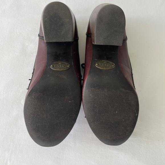 FOSSIL Dark Brown Oxford Lace Up Leather Booties EXC Sz 8 - Picture 11 of 14